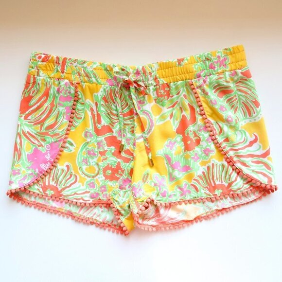 Lilly Pulitzer for Target Happy Place Yellow Orange Challis Pompom Shorts Size M - Picture 5 of 11